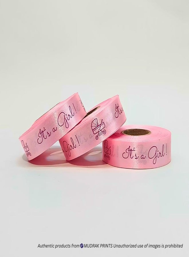 MUDRAK PRINTS It’s a Girl Printed Satin Ribbon Roll - 30 Meters, 20mm Wide | Baby Shower Decoration, Gift Wrapping, DIY Crafts & Party Supplies - Pink Baby Girl Ribbon - Image 2
